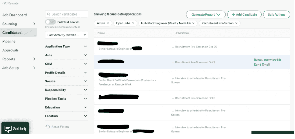 Backend of an ATS with chronologically listed resumes