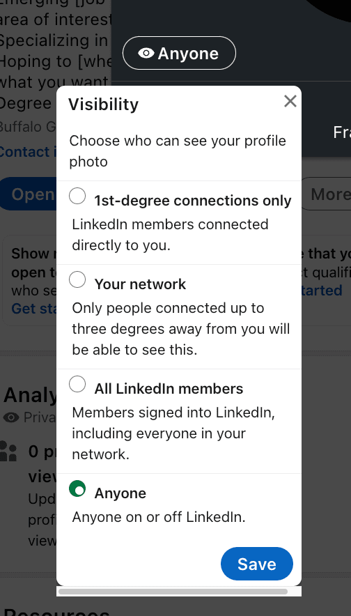Picture of LinkedIn photo privacy options