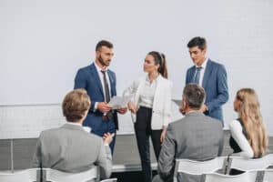 A group of people consulting