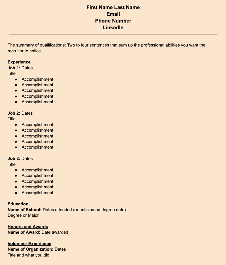Picture of a chronological resume type