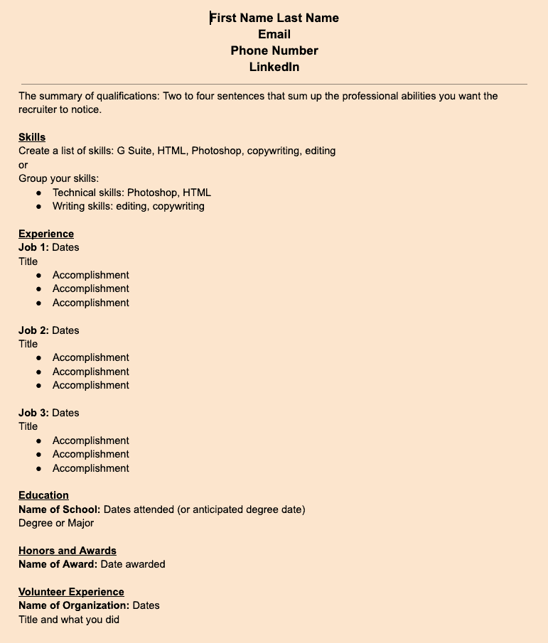 Picture of a combination resume type