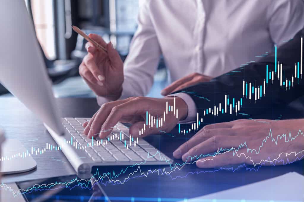 Man and woman hands doing dcf valuation financial modeling