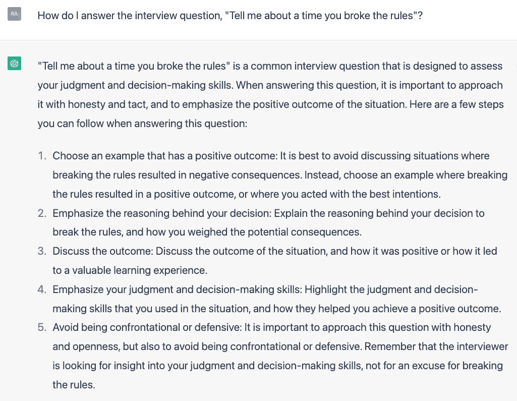 Answering "tell me about a time you broke the rules."