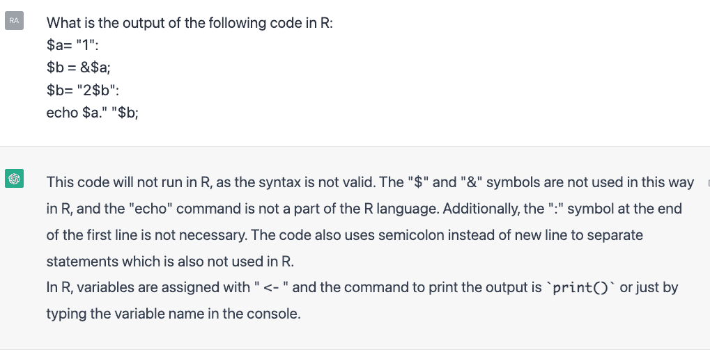 ChatGPT's answer to if the code will run in R