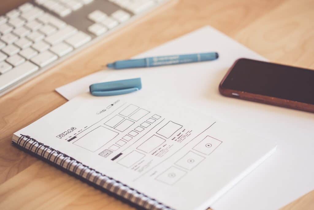 hand-drawn ux design mockup of a website page