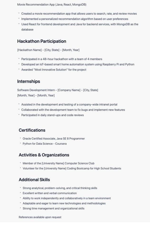 ChatGPT-4's entry level programmer resume page 2