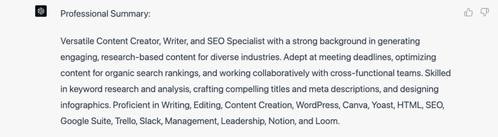 I Asked ChatGPT 4 to Rewrite My - ChatGPT 4 My Resume Professional Summary 1024x283 