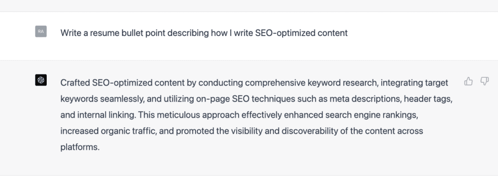 ChatGPT-4's rewrite of my SEO bullet point