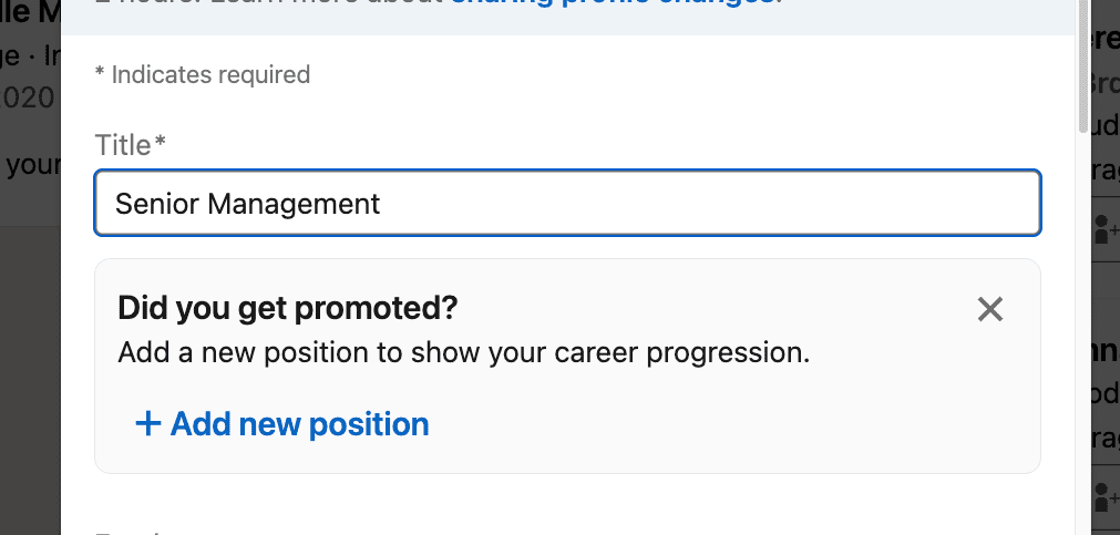 A screenshot of the "did you get promoted" question on LinkedIn