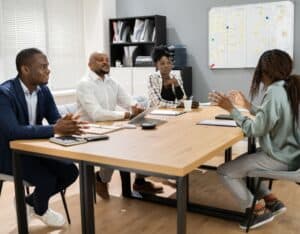 A picture of a woman answering common actuarial interview questions