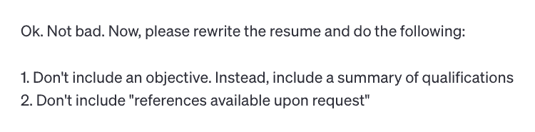 The prompt I used to have ChatGPT rewrite part of my software engineer resume