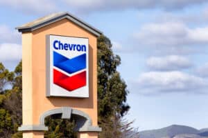 chevron logo on sign