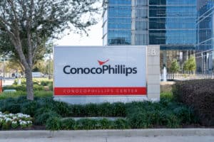 Energy company ConocoPhillips logo at headquarters